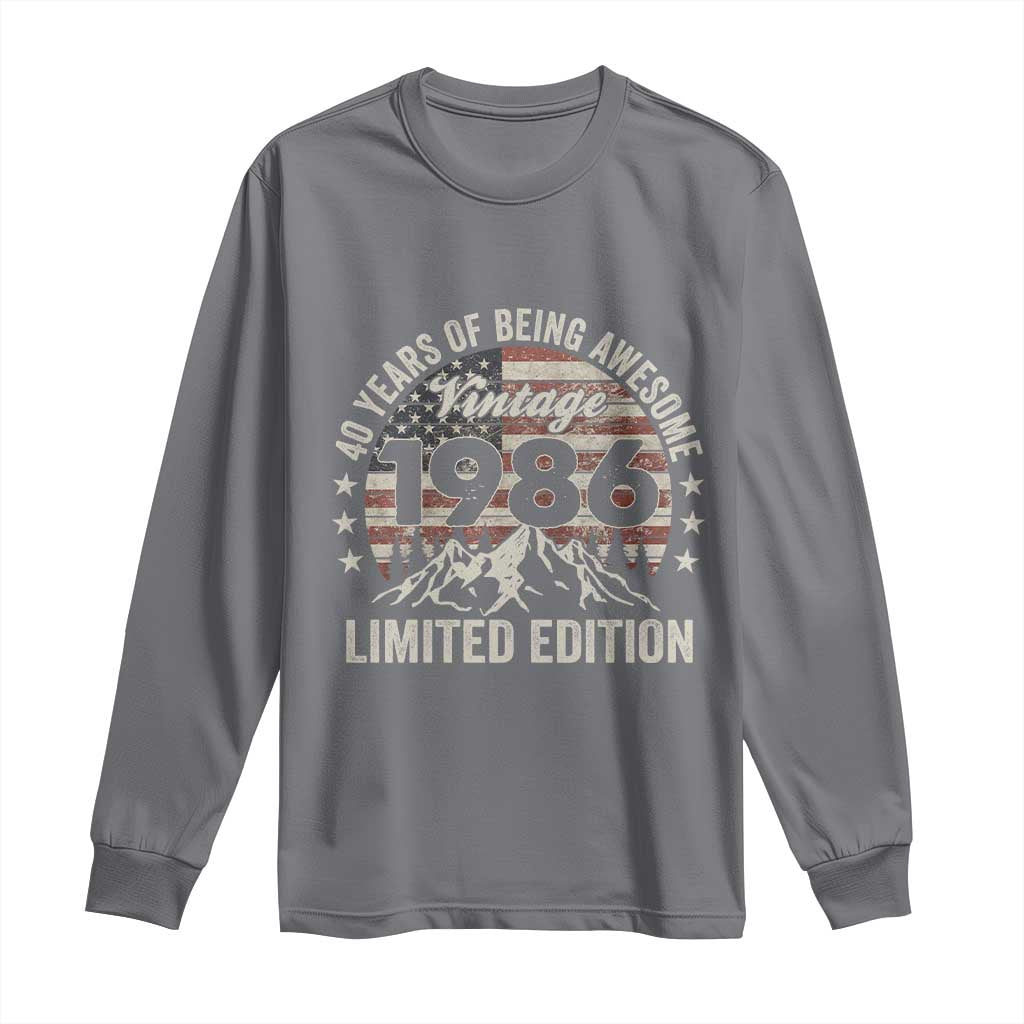 40th Birthday Made In 1986 Limited Edition Long Sleeve Shirt 40 Years Of Being Awesome American Flag TS11 Charcoal Print Your Wear