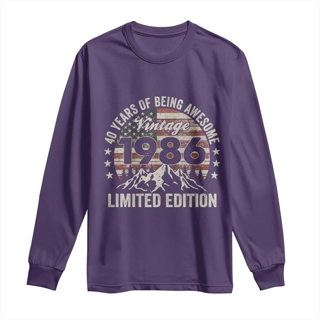 40th Birthday Made In 1986 Limited Edition Long Sleeve Shirt 40 Years Of Being Awesome American Flag TS11 Purple Print Your Wear