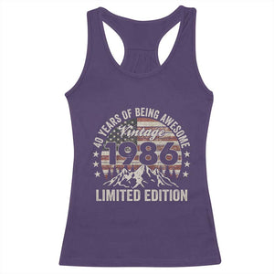 40th Birthday Made In 1986 Limited Edition Racerback Tank Top 40 Years Of Being Awesome American Flag TS11 Purple Print Your Wear