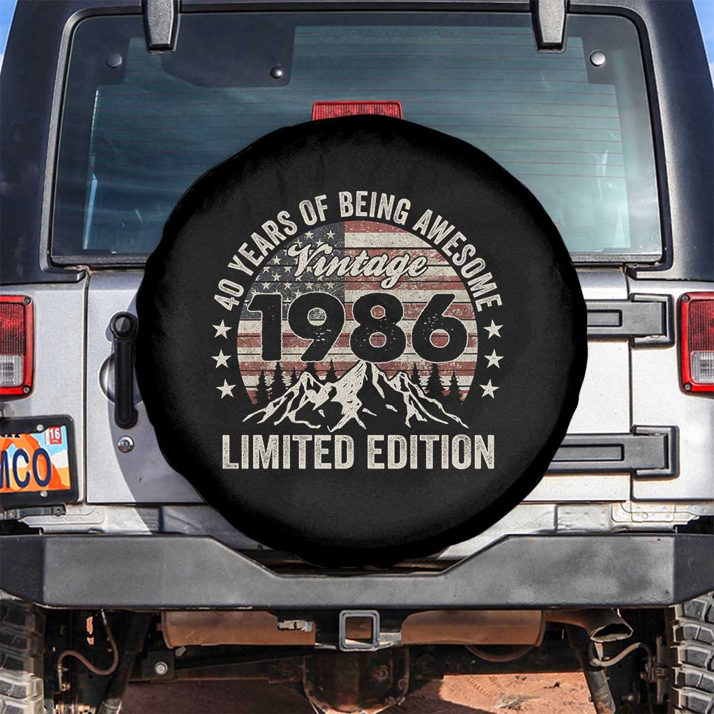 40th Birthday Made In 1986 Limited Edition Spare Tire Cover 40 Years Of Being Awesome American Flag TS11 No hole Black Print Your Wear