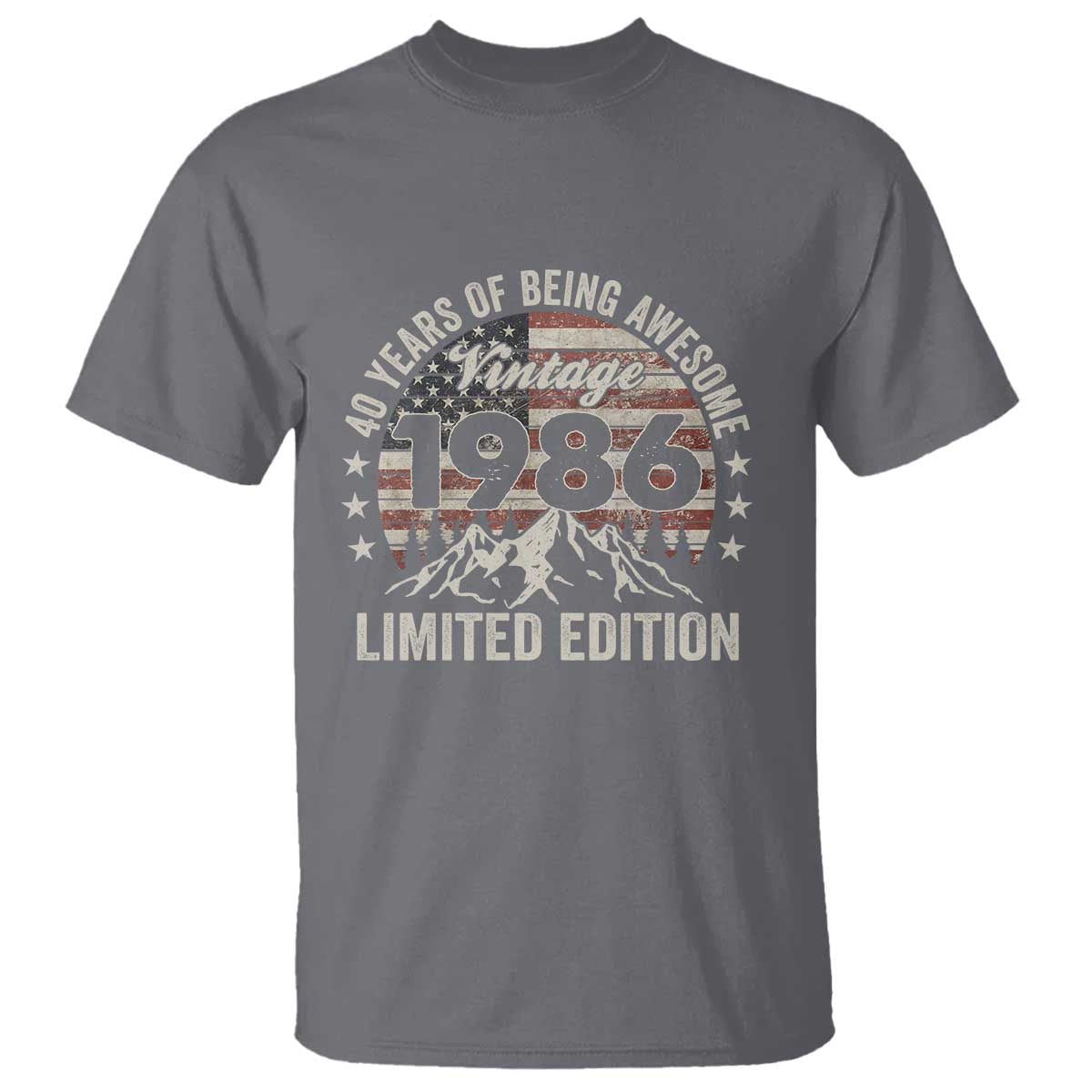 40th Birthday Made In 1986 Limited Edition T Shirt 40 Years Of Being Awesome American Flag TS11 Charcoal Print Your Wear