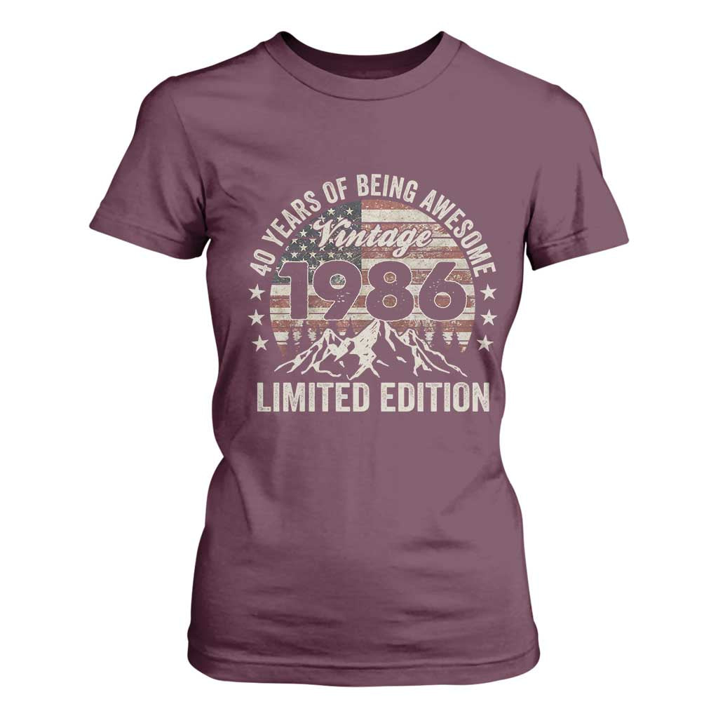 40th Birthday Made In 1986 Limited Edition T Shirt For Women 40 Years Of Being Awesome American Flag TS11 Maroon Print Your Wear