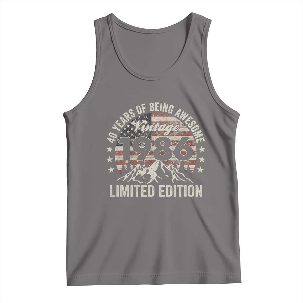 40th Birthday Made In 1986 Limited Edition Tank Top 40 Years Of Being Awesome American Flag TS11 Deep Heather Print Your Wear