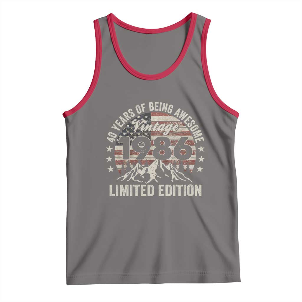 40th Birthday Made In 1986 Limited Edition Tank Top 40 Years Of Being Awesome American Flag TS11 Deep Heather Red Print Your Wear