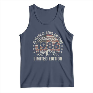 40th Birthday Made In 1986 Limited Edition Tank Top 40 Years Of Being Awesome American Flag TS11 Navy Print Your Wear