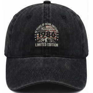 40th Birthday Made In 1986 Limited Edition Washed Cotton Baseball Cap 40 Years Of Being Awesome American Flag TS11 Print Your Wear