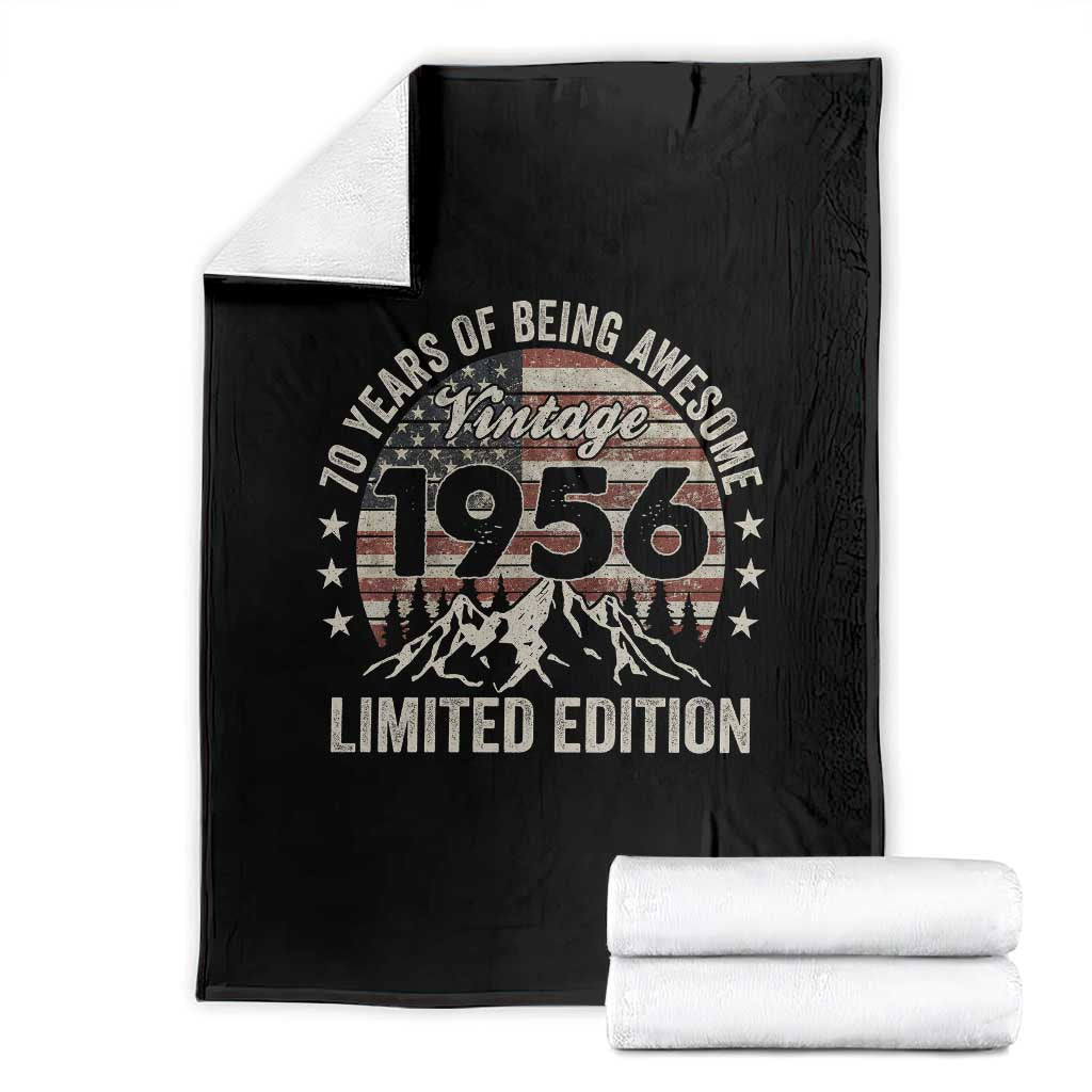 70th Birthday Made In 1956 Limited Edition Throw Blanket 70 Years Of Being Awesome American Flag TS11 Black Print Your Wear