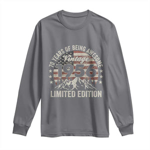 70th Birthday Made In 1956 Limited Edition Long Sleeve Shirt 70 Years Of Being Awesome American Flag TS11 Charcoal Print Your Wear