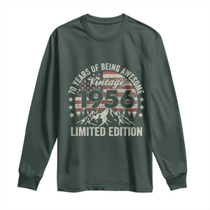 70th Birthday Made In 1956 Limited Edition Long Sleeve Shirt 70 Years Of Being Awesome American Flag TS11 Dark Forest Green Print Your Wear