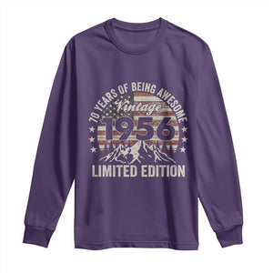 70th Birthday Made In 1956 Limited Edition Long Sleeve Shirt 70 Years Of Being Awesome American Flag TS11 Purple Print Your Wear