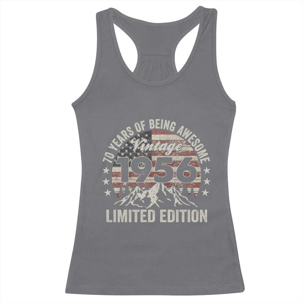 70th Birthday Made In 1956 Limited Edition Racerback Tank Top 70 Years Of Being Awesome American Flag TS11 Charcoal Print Your Wear