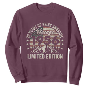 70th Birthday Made In 1956 Limited Edition Sweatshirt 70 Years Of Being Awesome American Flag TS11 Maroon Print Your Wear