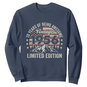 70th Birthday Made In 1956 Limited Edition Sweatshirt 70 Years Of Being Awesome American Flag TS11 Navy Print Your Wear