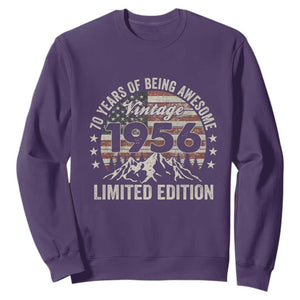 70th Birthday Made In 1956 Limited Edition Sweatshirt 70 Years Of Being Awesome American Flag TS11 Purple Print Your Wear