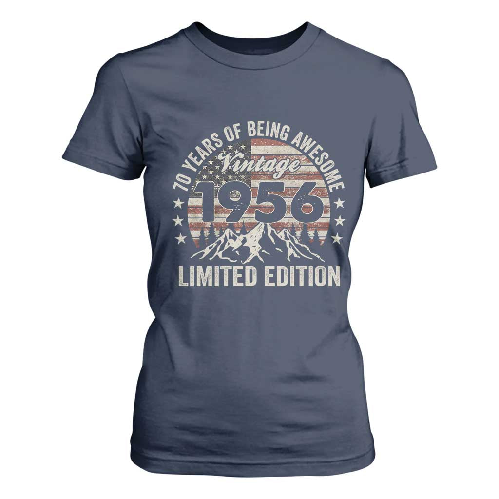 70th Birthday Made In 1956 Limited Edition T Shirt For Women 70 Years Of Being Awesome American Flag TS11 Navy Print Your Wear