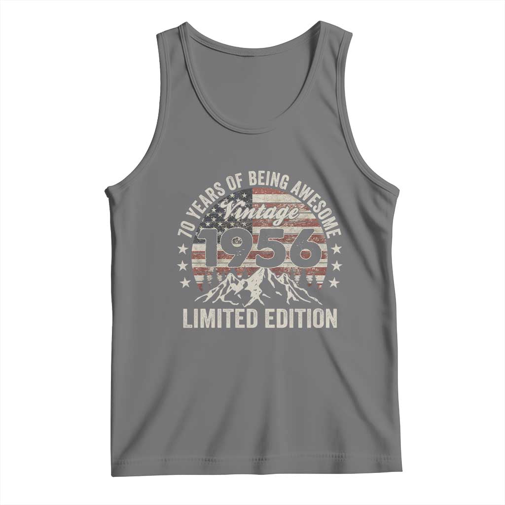 70th Birthday Made In 1956 Limited Edition Tank Top 70 Years Of Being Awesome American Flag TS11 Black Heather Print Your Wear