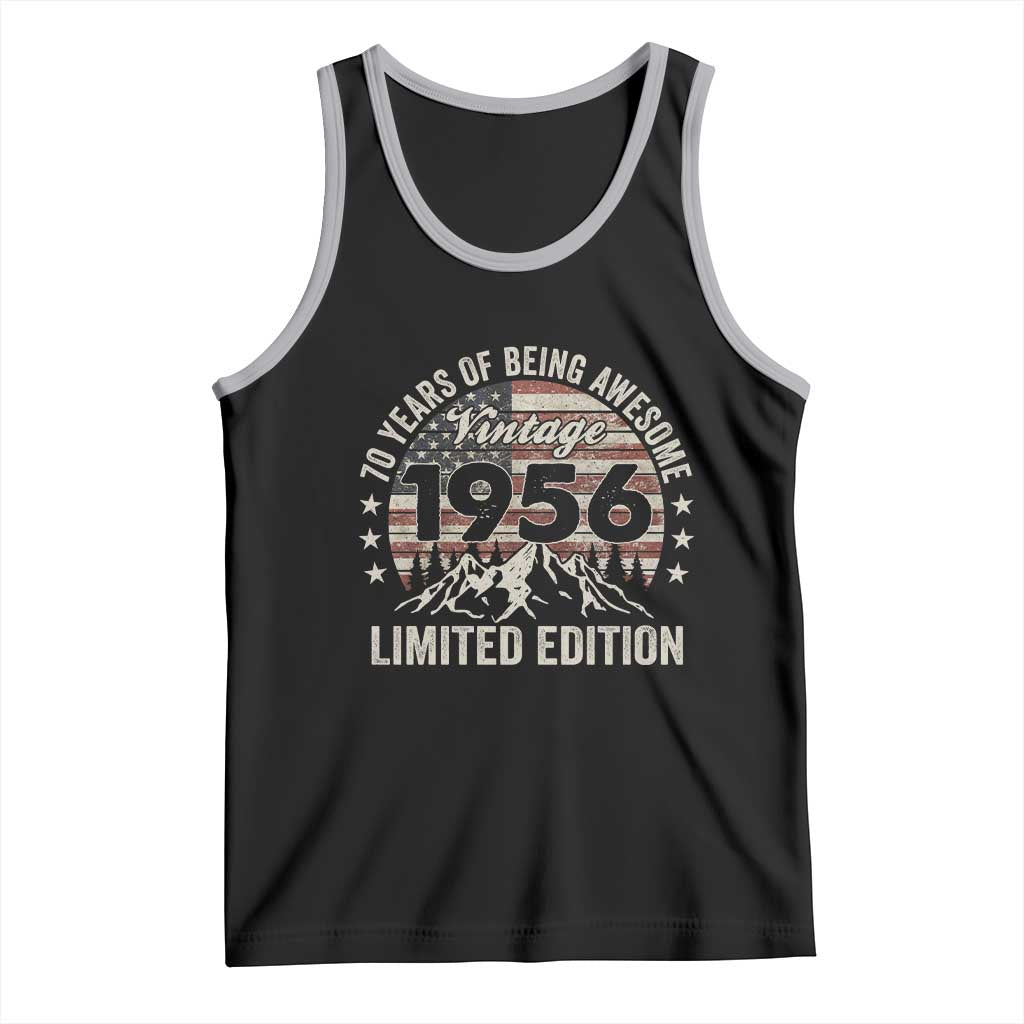 70th Birthday Made In 1956 Limited Edition Tank Top 70 Years Of Being Awesome American Flag TS11 Black Athletic Heather Print Your Wear