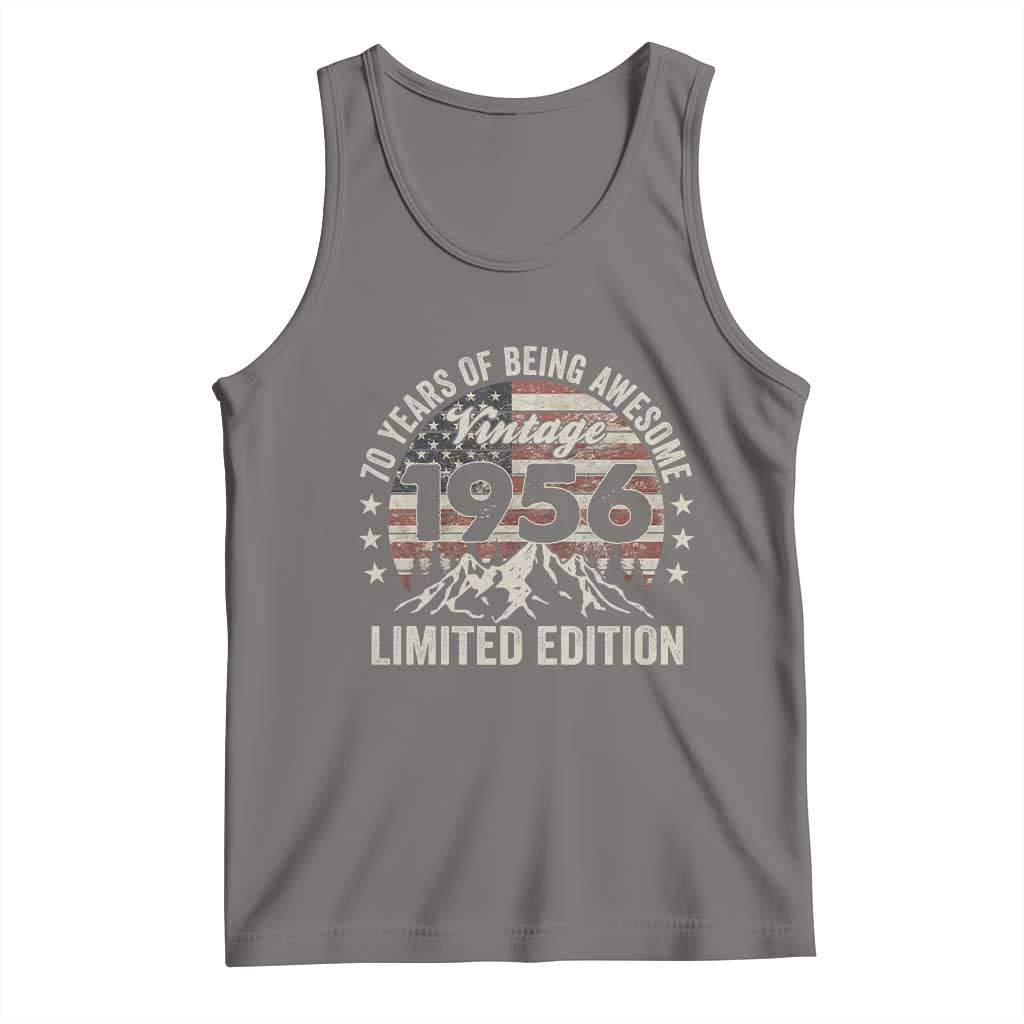 70th Birthday Made In 1956 Limited Edition Tank Top 70 Years Of Being Awesome American Flag TS11 Deep Heather Print Your Wear