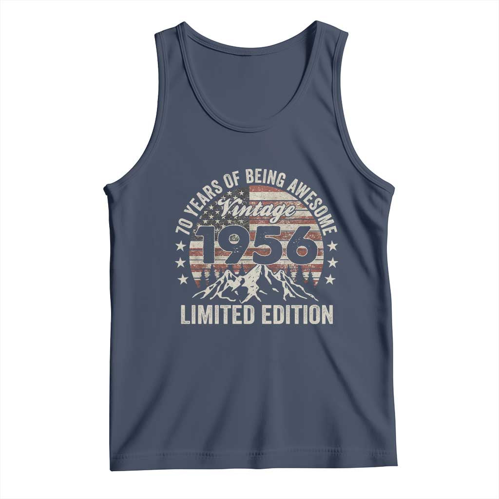70th Birthday Made In 1956 Limited Edition Tank Top 70 Years Of Being Awesome American Flag TS11 Navy Print Your Wear