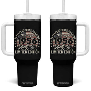 70th Birthday Made In 1956 Limited Edition Tumbler With Handle 70 Years Of Being Awesome American Flag TS11 One Size: 40 oz Black Print Your Wear