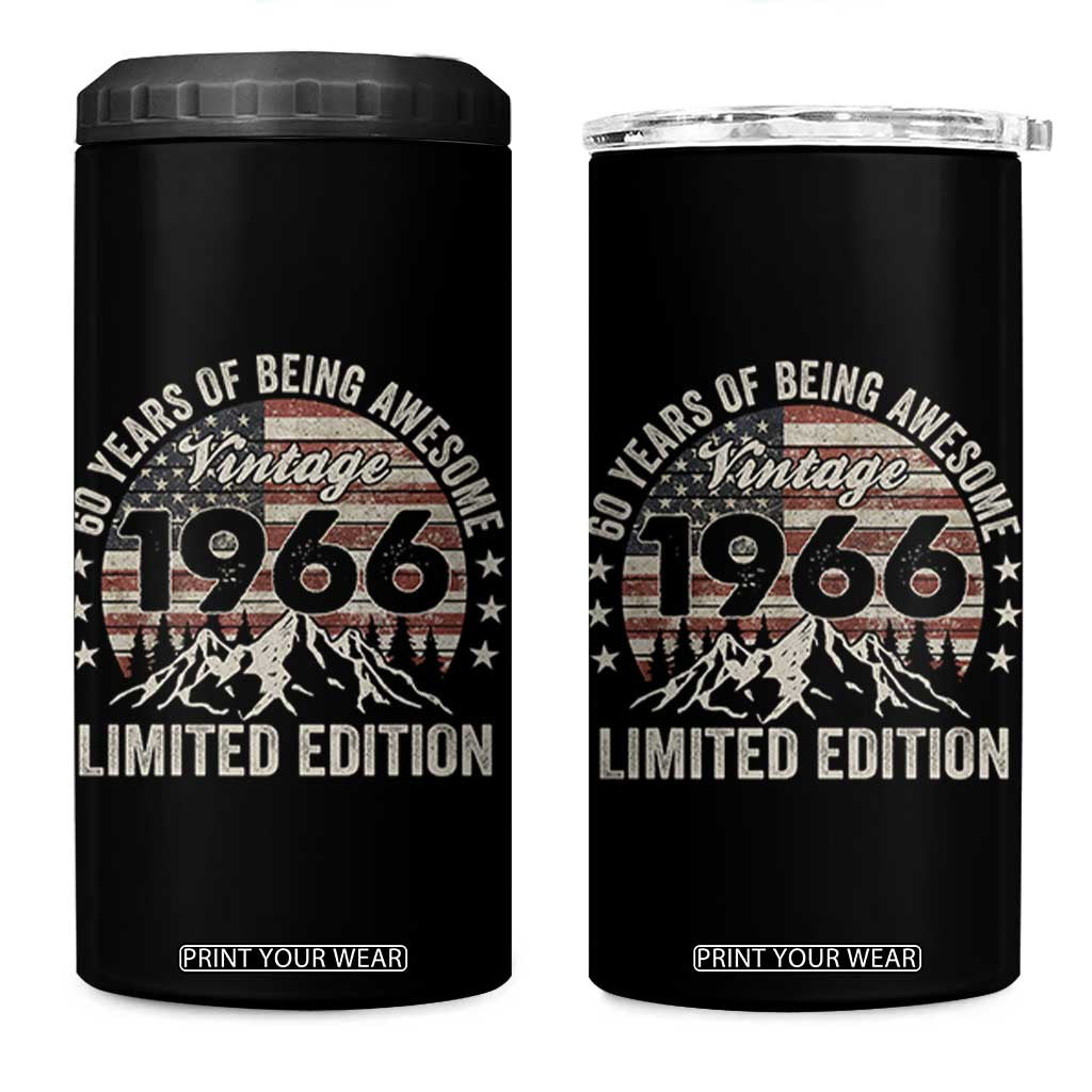 60th Birthday Vintage 1966 Limited Edition 4 in 1 Can Cooler Tumbler 60 Years Of Being Awesome American Flag TS11 One Size: 16 oz Black Print Your Wear