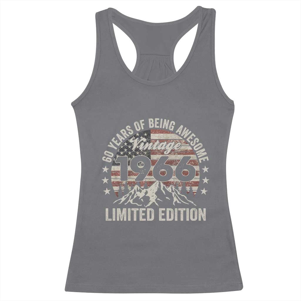 60th Birthday Vintage 1966 Limited Edition Racerback Tank Top 60 Years Of Being Awesome American Flag TS11 Charcoal Print Your Wear