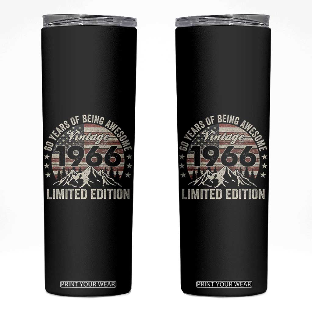 60th Birthday Vintage 1966 Limited Edition Skinny Tumbler 60 Years Of Being Awesome American Flag TS11 Black Print Your Wear