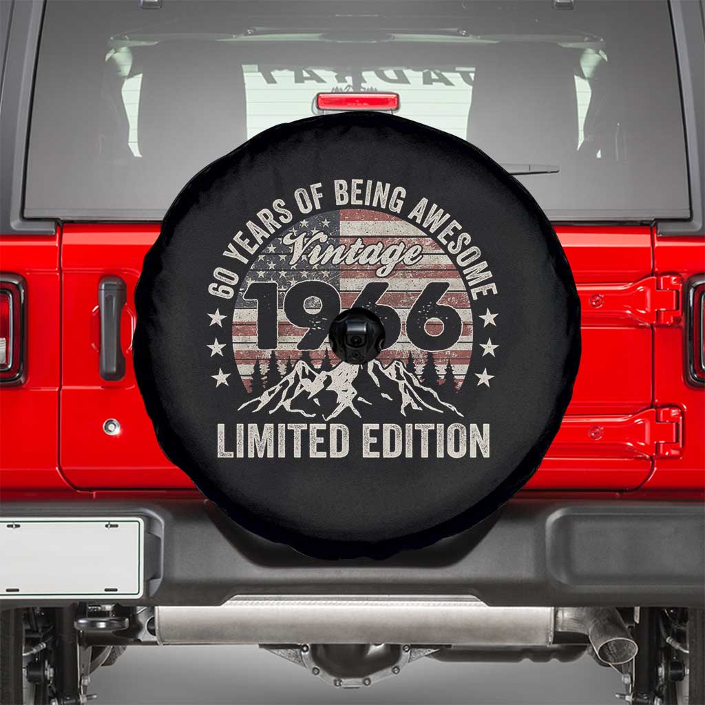 60th Birthday Vintage 1966 Limited Edition Spare Tire Cover 60 Years Of Being Awesome American Flag TS11 Black Print Your Wear