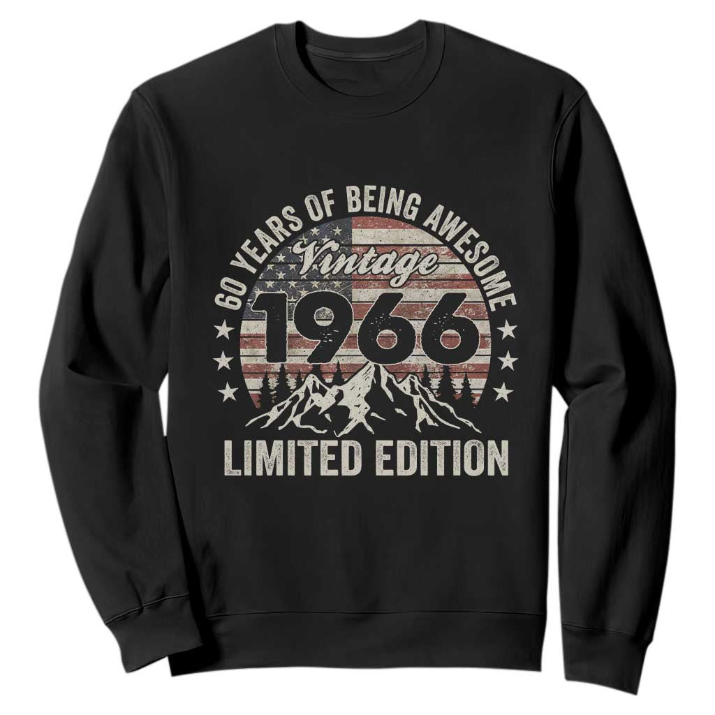 60th Birthday Vintage 1966 Limited Edition Sweatshirt 60 Years Of Being Awesome American Flag TS11 Black Print Your Wear