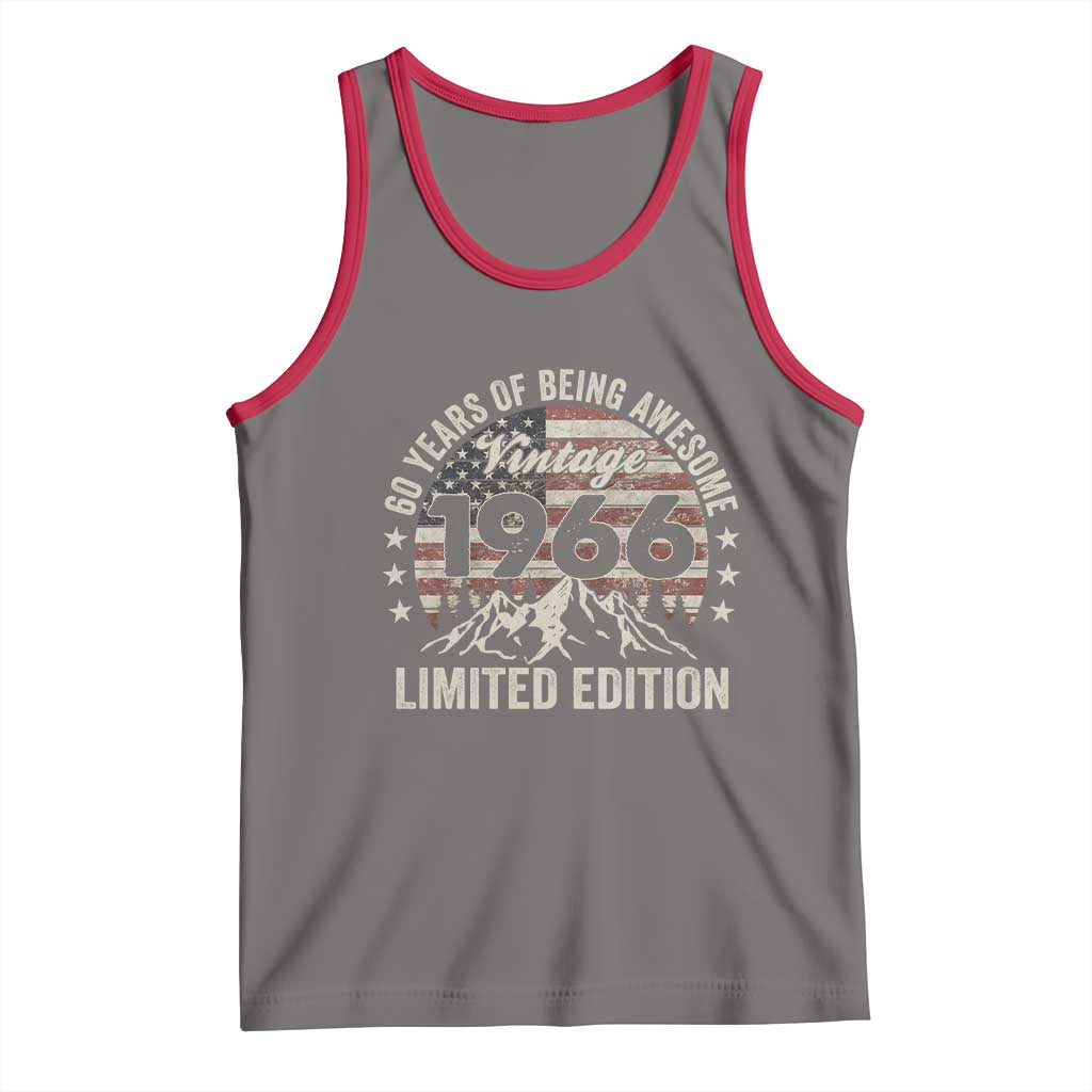 60th Birthday Vintage 1966 Limited Edition Tank Top 60 Years Of Being Awesome American Flag TS11 Deep Heather Red Print Your Wear