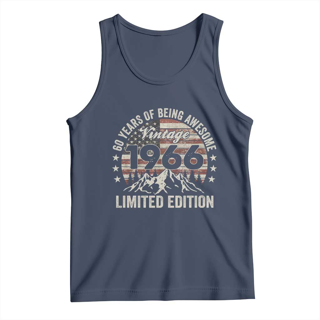 60th Birthday Vintage 1966 Limited Edition Tank Top 60 Years Of Being Awesome American Flag TS11 Navy Print Your Wear