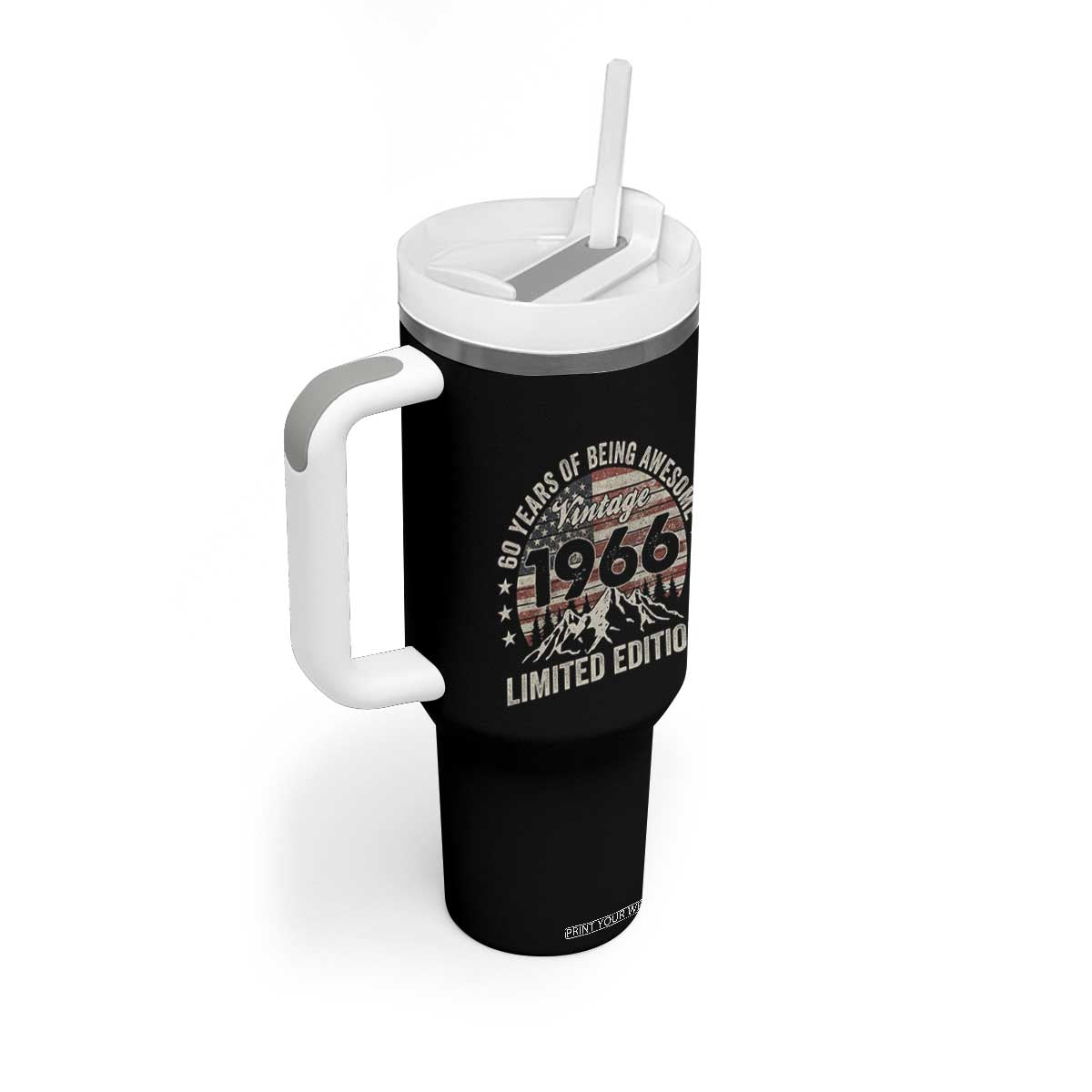 60th Birthday Vintage 1966 Limited Edition Tumbler With Handle 60 Years Of Being Awesome American Flag TS11 Print Your Wear