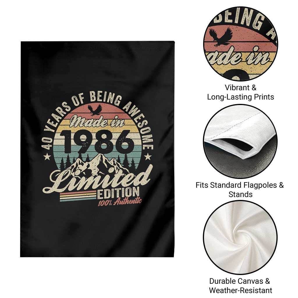 40th Birthday Made In 1986 Garden Flag 40 Years Of Being Awesome Vintage Limited Edition TS11 Print Your Wear