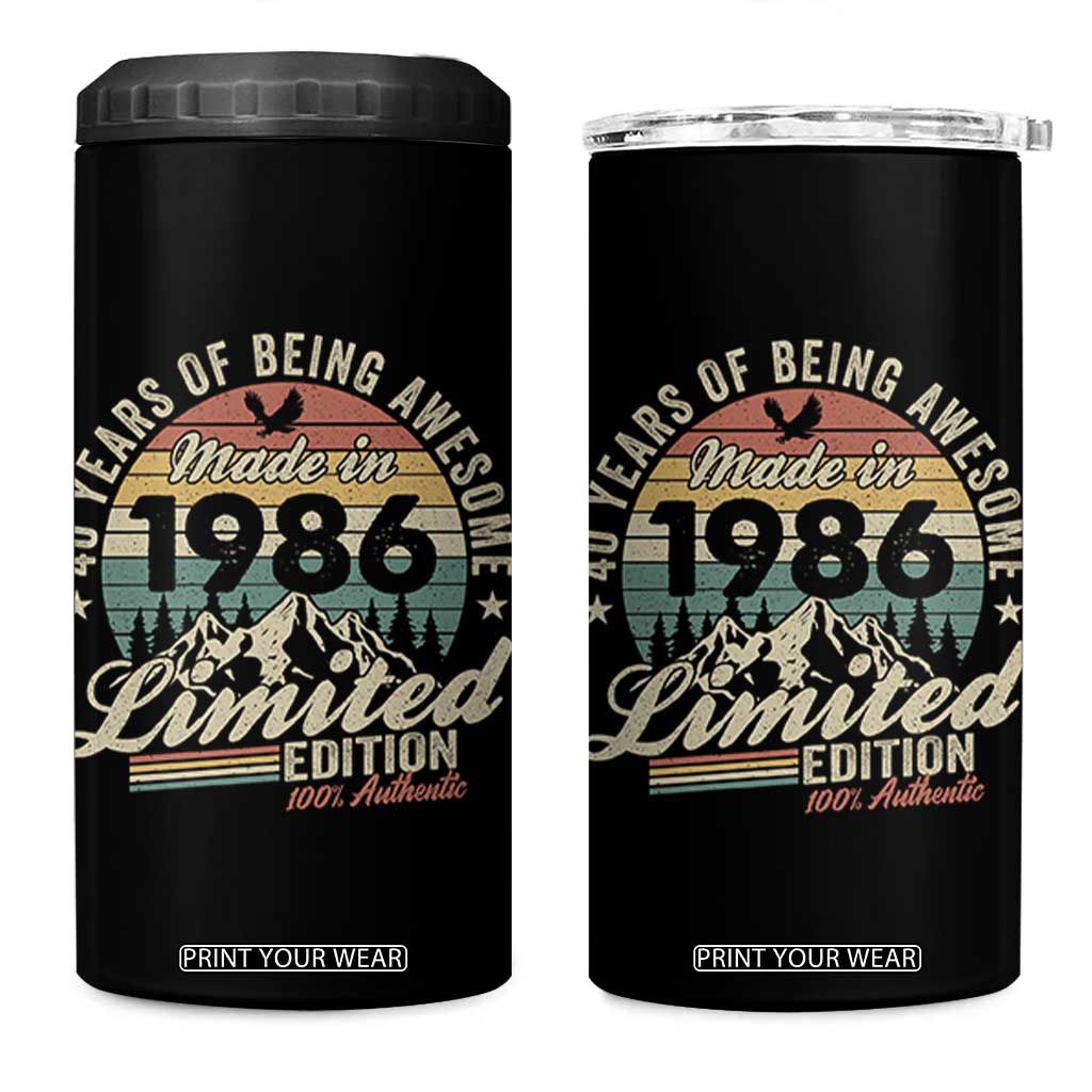 40th Birthday Made In 1986 4 in 1 Can Cooler Tumbler 40 Years Of Being Awesome Vintage Limited Edition TS11 One Size: 16 oz Black Print Your Wear