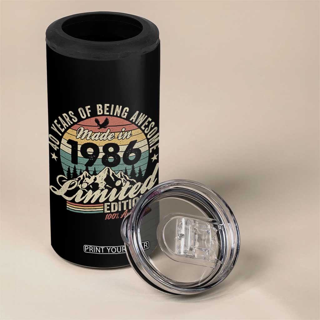 40th Birthday Made In 1986 4 in 1 Can Cooler Tumbler 40 Years Of Being Awesome Vintage Limited Edition TS11 Print Your Wear