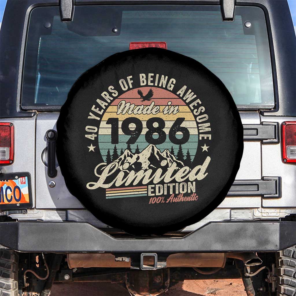 40th Birthday Made In 1986 Spare Tire Cover 40 Years Of Being Awesome Vintage Limited Edition TS11 No hole Black Print Your Wear