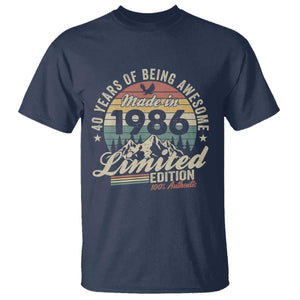 40th Birthday Made In 1986 T Shirt 40 Years Of Being Awesome Vintage Limited Edition TS11 Navy Print Your Wear