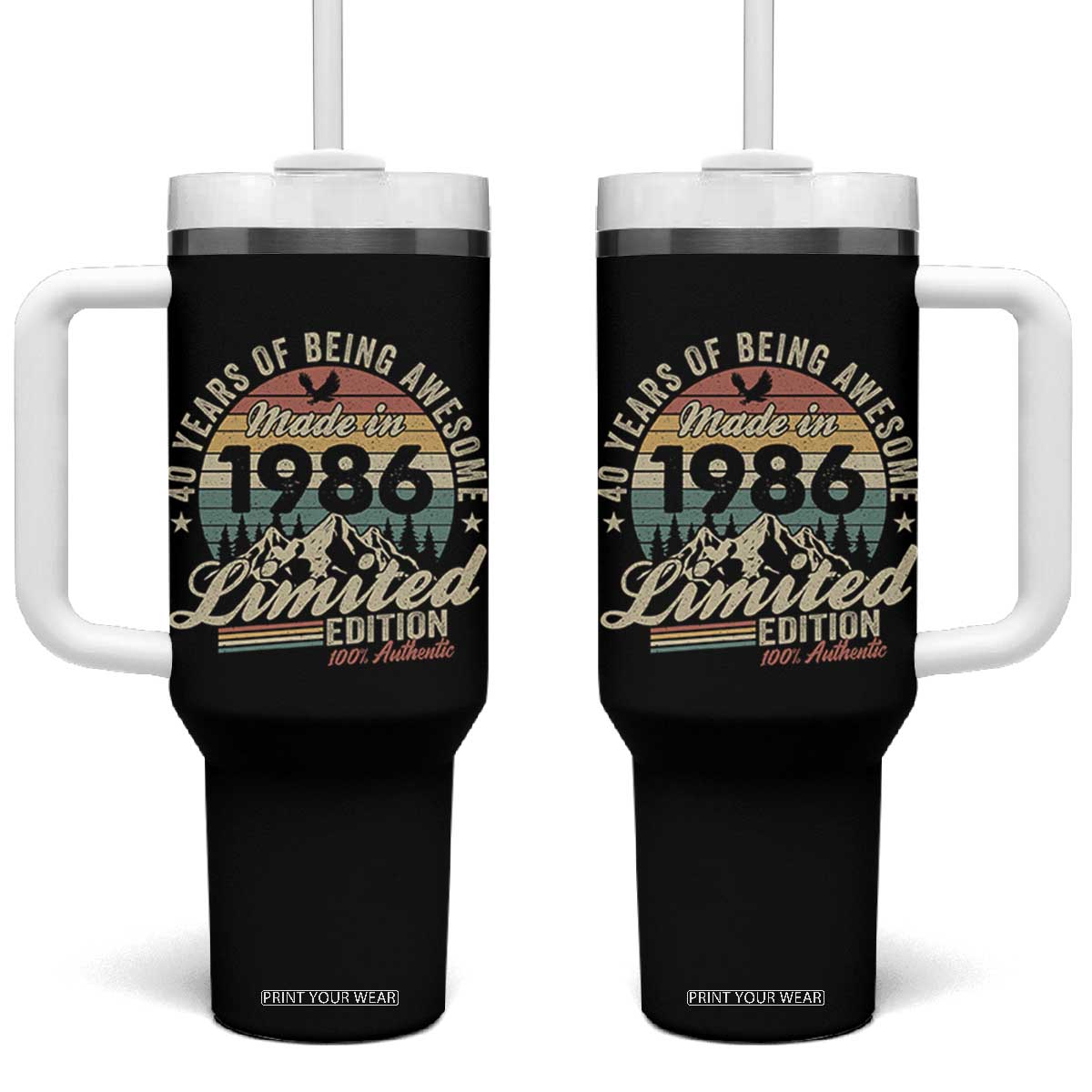 40th Birthday Made In 1986 Tumbler With Handle 40 Years Of Being Awesome Vintage Limited Edition TS11 One Size: 40 oz Black Print Your Wear