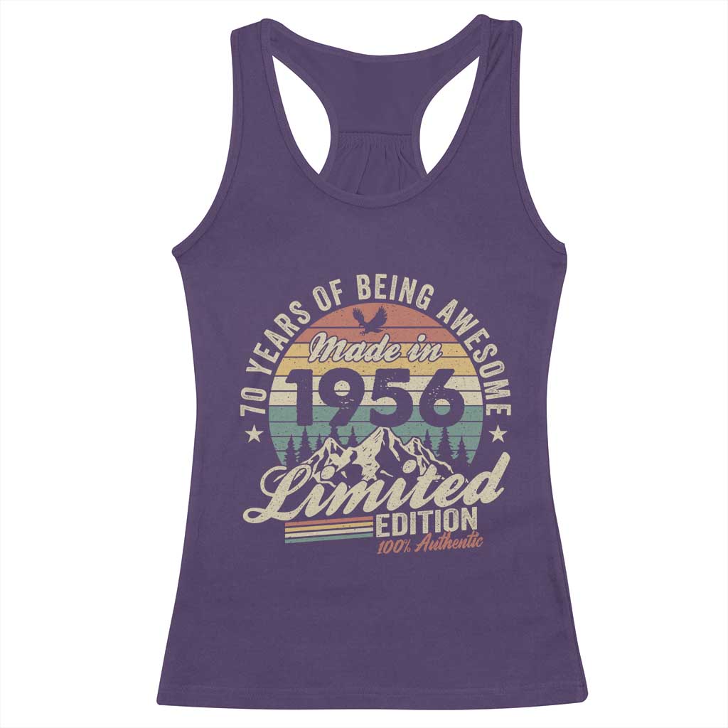 70th Birthday Made In 1956 Racerback Tank Top 70 Years Of Being Awesome Vintage Limited Edition TS11 Purple Print Your Wear