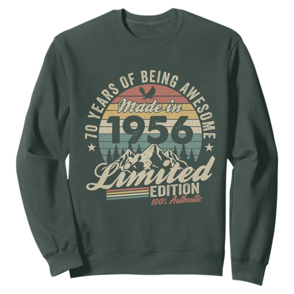 70th Birthday Made In 1956 Sweatshirt 70 Years Of Being Awesome Vintage Limited Edition TS11 Dark Forest Green Print Your Wear