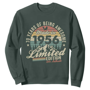 70th Birthday Made In 1956 Sweatshirt 70 Years Of Being Awesome Vintage Limited Edition TS11 Dark Forest Green Print Your Wear