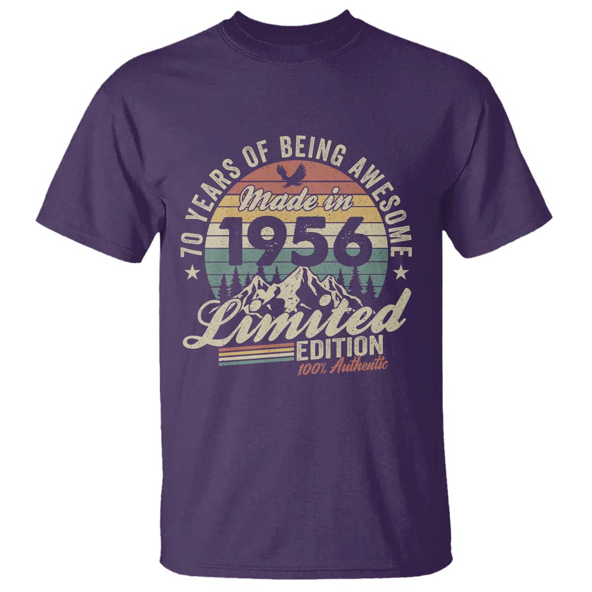 70th Birthday Made In 1956 T Shirt 70 Years Of Being Awesome Vintage Limited Edition TS11 Purple Print Your Wear