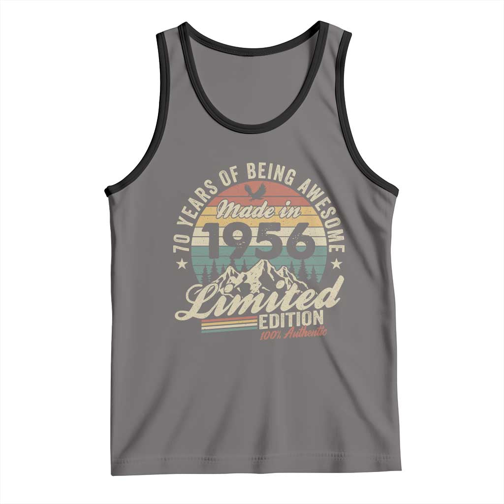 70th Birthday Made In 1956 Tank Top 70 Years Of Being Awesome Vintage Limited Edition TS11 Deep Heather Black Print Your Wear