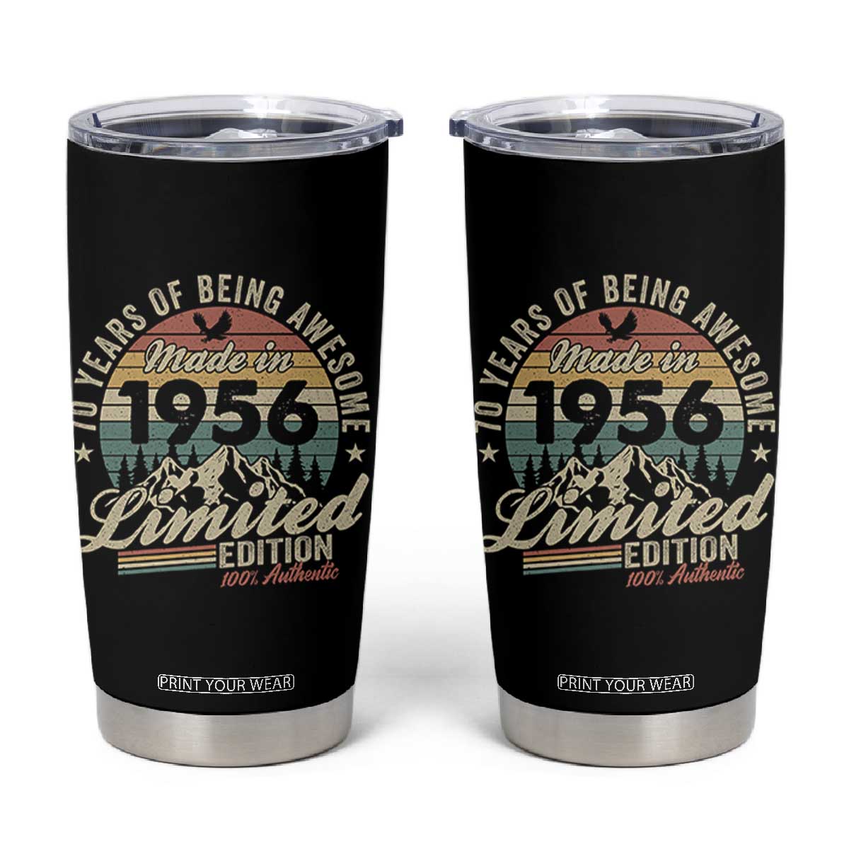 70th Birthday Made In 1956 Tumbler Cup 70 Years Of Being Awesome Vintage Limited Edition TS11 Black Print Your Wear