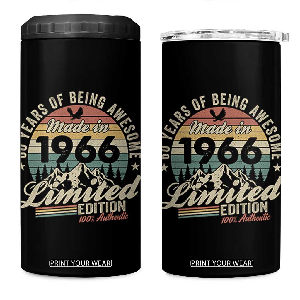 60th Birthday Made In 1966 4 in 1 Can Cooler Tumbler 60 Years Of Being Awesome Vintage Limited Edition TS11 One Size: 16 oz Black Print Your Wear