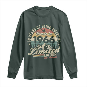 60th Birthday Made In 1966 Long Sleeve Shirt 60 Years Of Being Awesome Vintage Limited Edition TS11 Dark Forest Green Print Your Wear