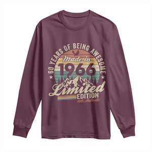 60th Birthday Made In 1966 Long Sleeve Shirt 60 Years Of Being Awesome Vintage Limited Edition TS11 Maroon Print Your Wear