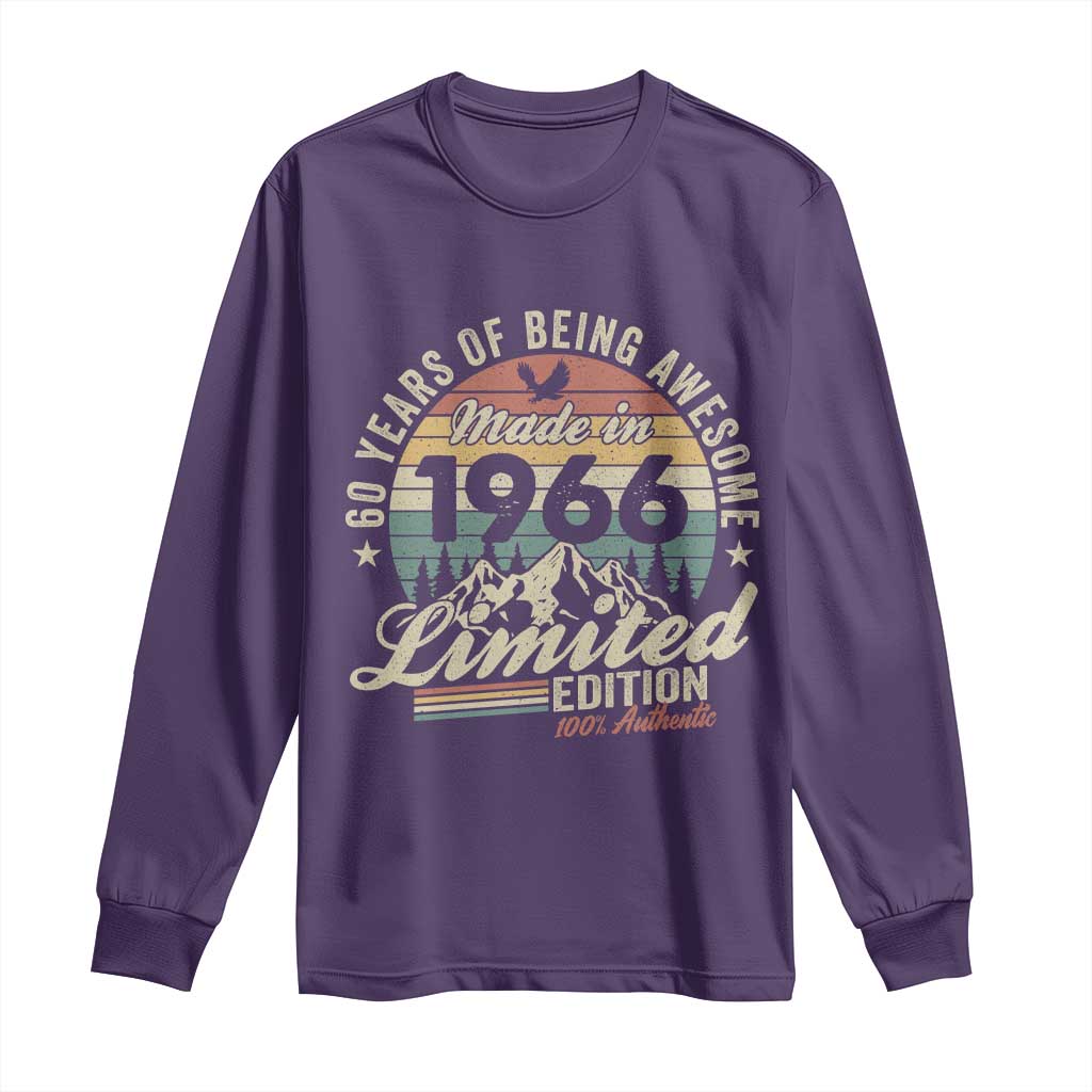 60th Birthday Made In 1966 Long Sleeve Shirt 60 Years Of Being Awesome Vintage Limited Edition TS11 Purple Print Your Wear