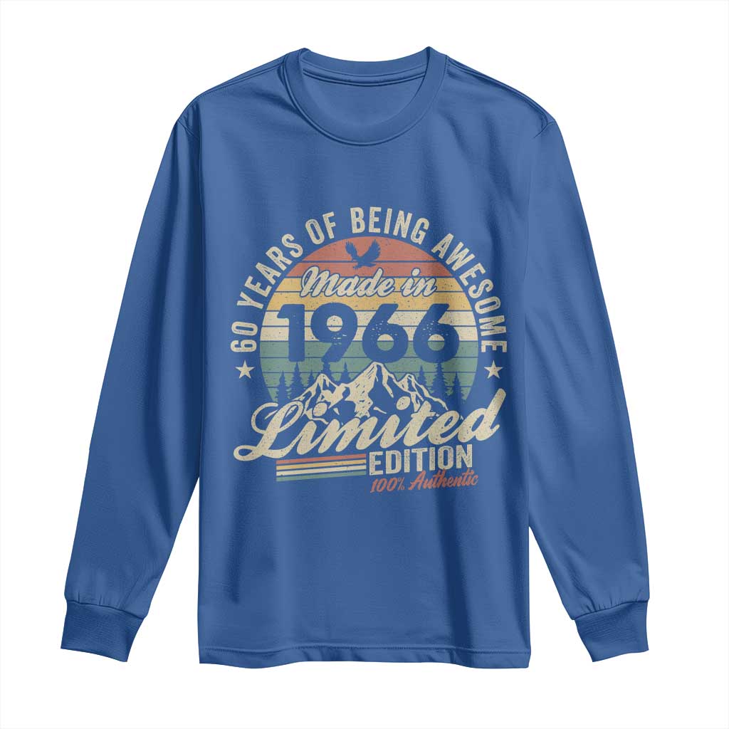 60th Birthday Made In 1966 Long Sleeve Shirt 60 Years Of Being Awesome Vintage Limited Edition TS11 Royal Blue Print Your Wear