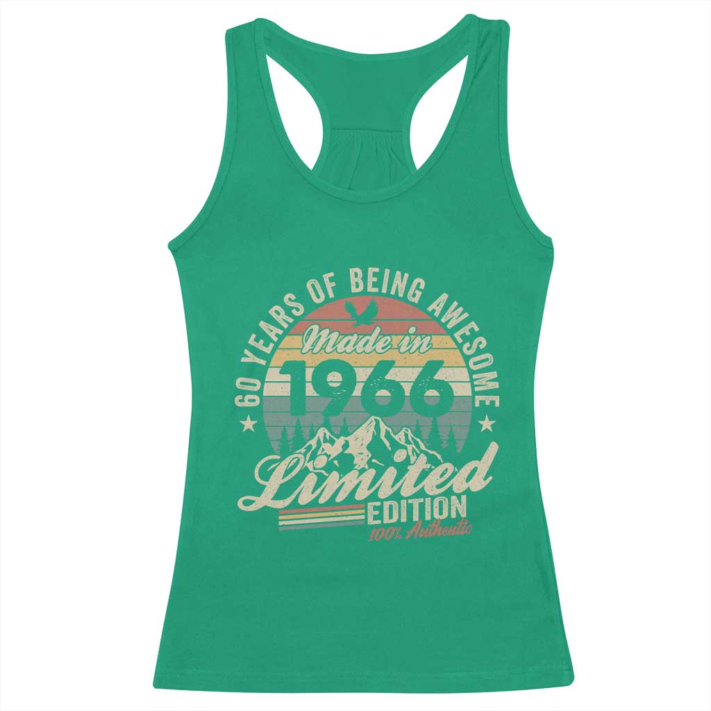 60th Birthday Made In 1966 Racerback Tank Top - 60 Years Of Being Awesome Vintage Limited Edition TS11 Irish Green Print Your Wear